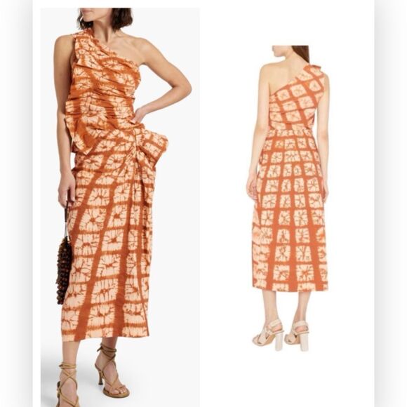 Ulla Johnson Senta One Shoulder Top Sequoia Orange Tie Dye Ruffle Sz 6 NWT $420 - Picture 1 of 11